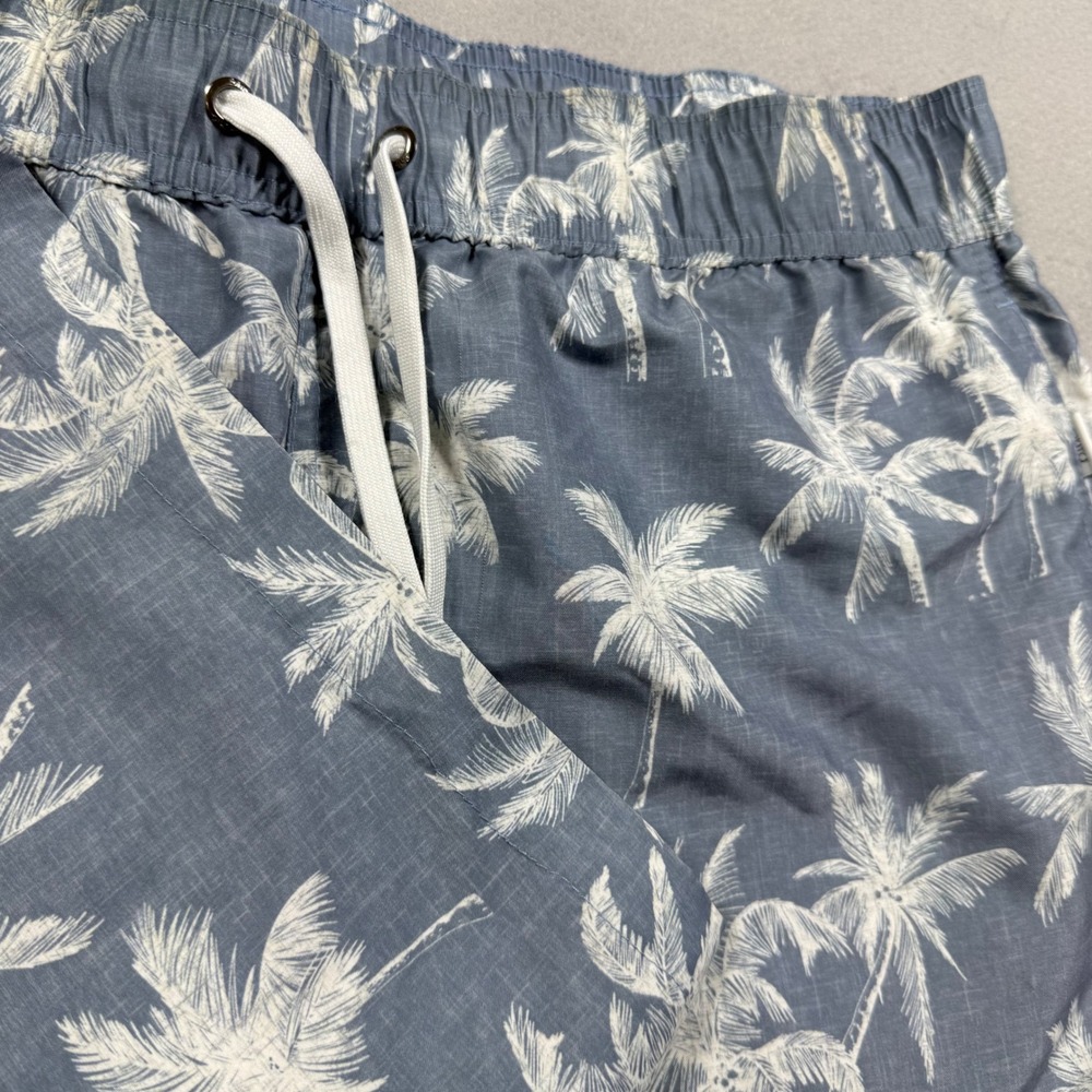 Onia Mens Blue Palm Tree Print Swim Trunks Mesh Lined Drawstring Shorts Large
